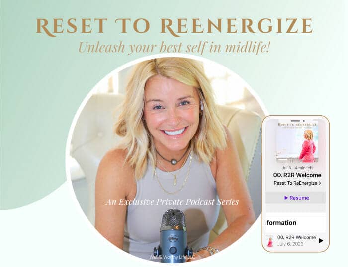 Reset to Reenergize podcast cover with photo of health coach Deanna